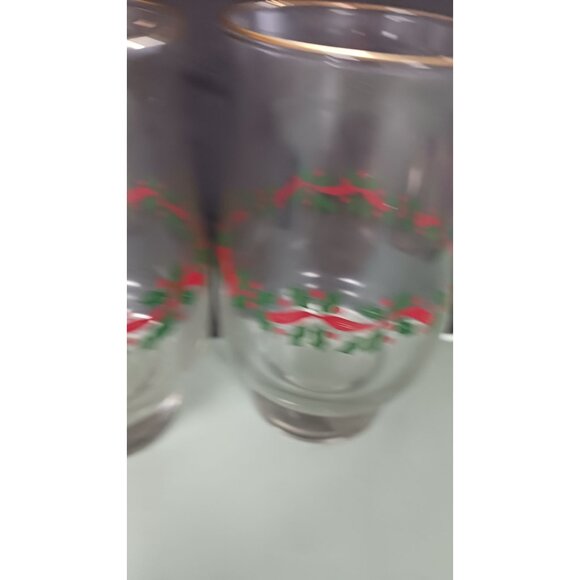 2 Libbey Vintage 12oz Arby's Holly Berry Gold Rim Glasses Tumbler - Picture 4 of 4